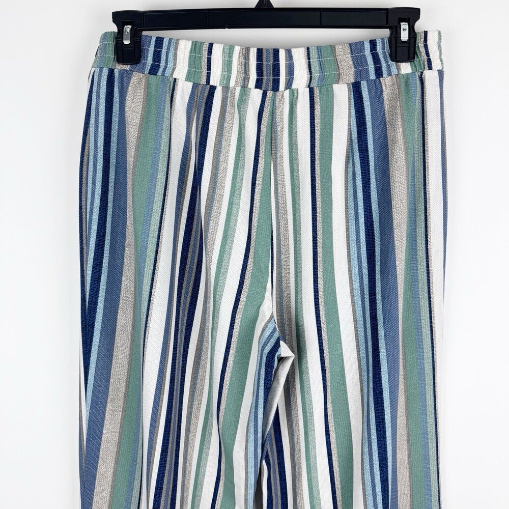 C Est 1946 Women's Blue White Gray Striped Stretch Pull On Wide Leg Pants Large - Picture 6 of 16